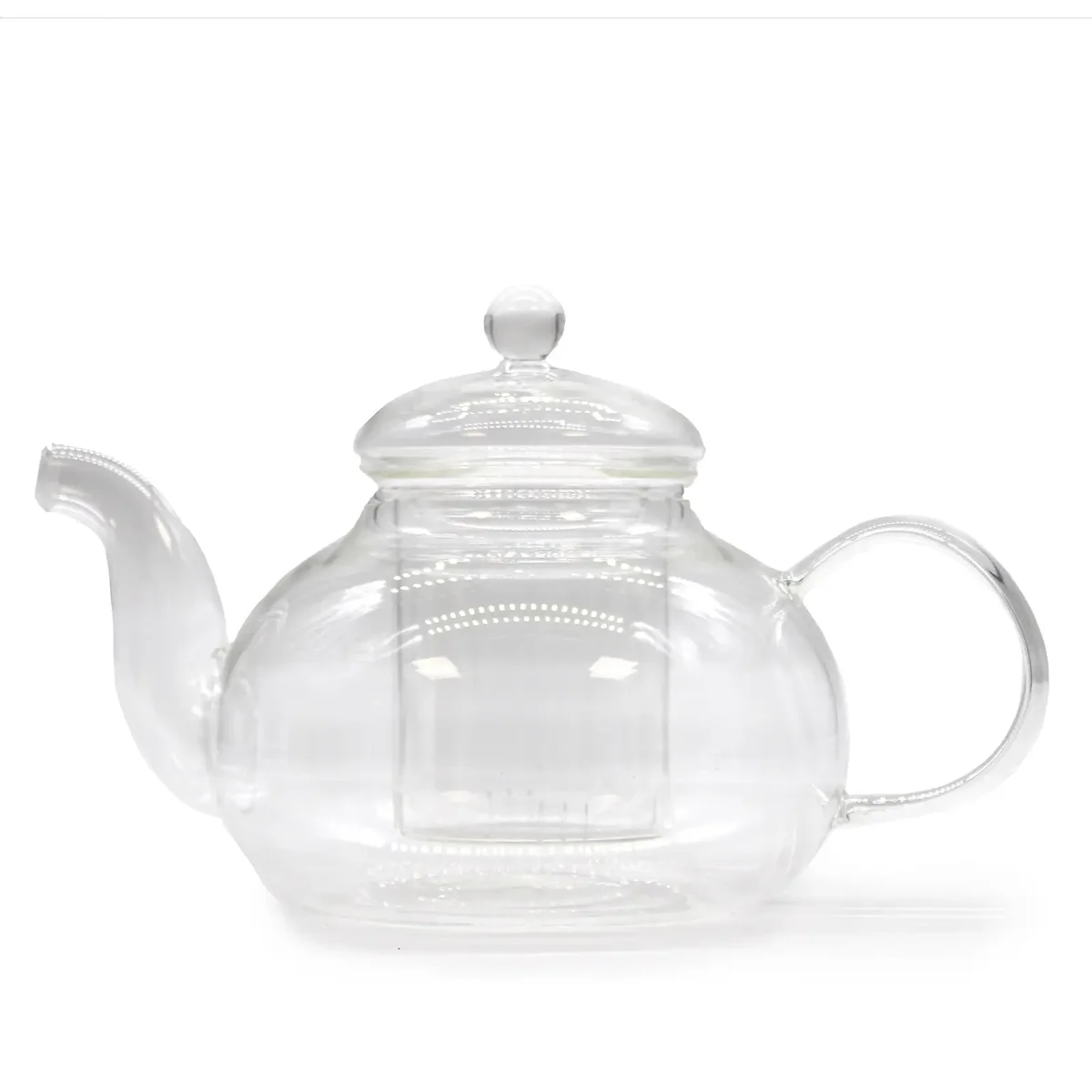 Silver round pearl glass 800ml teapot with stone infuser and matching lid for brewing loose leaf tea.