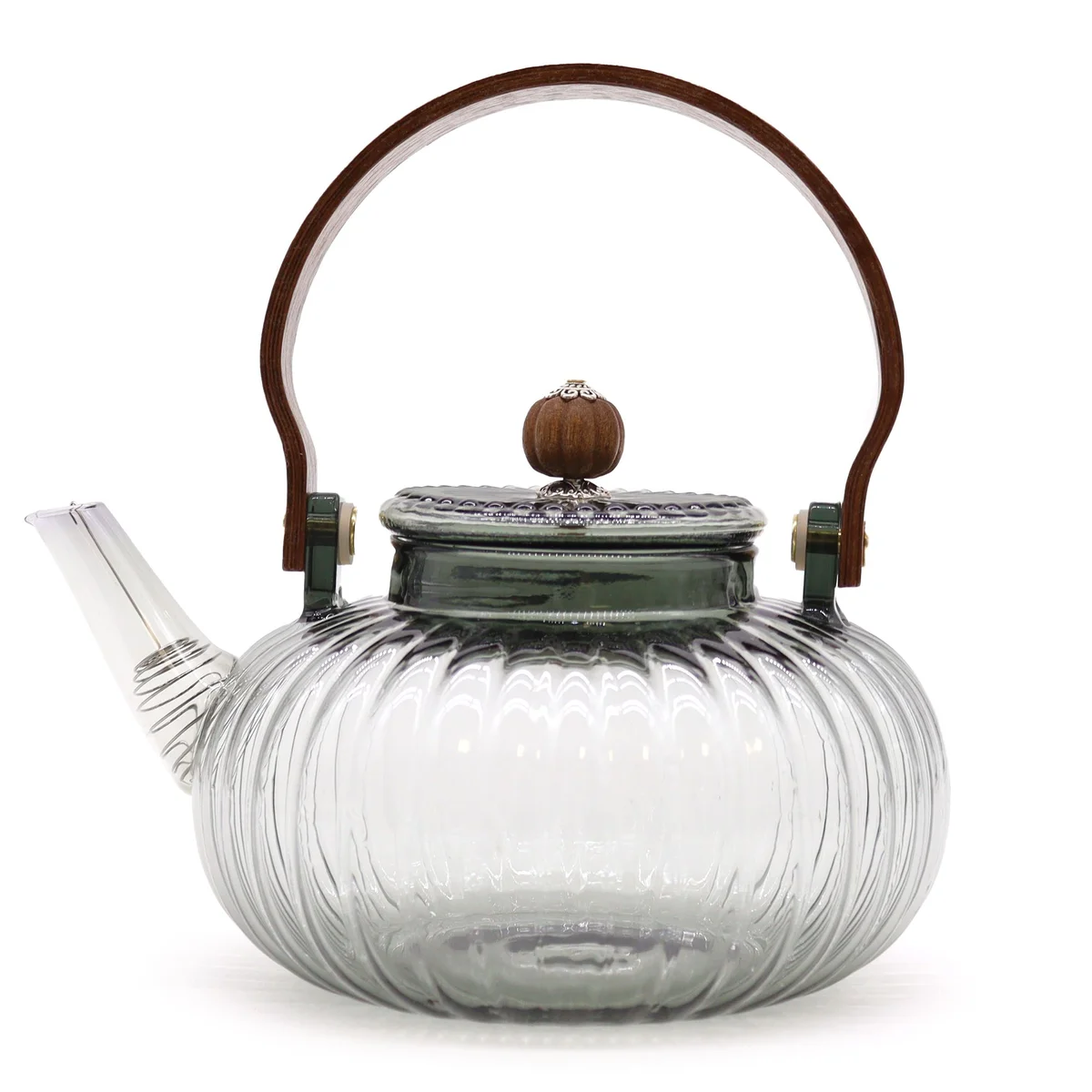 Glass infuser teapot with charcoal ribbed pearl design, 950ml.