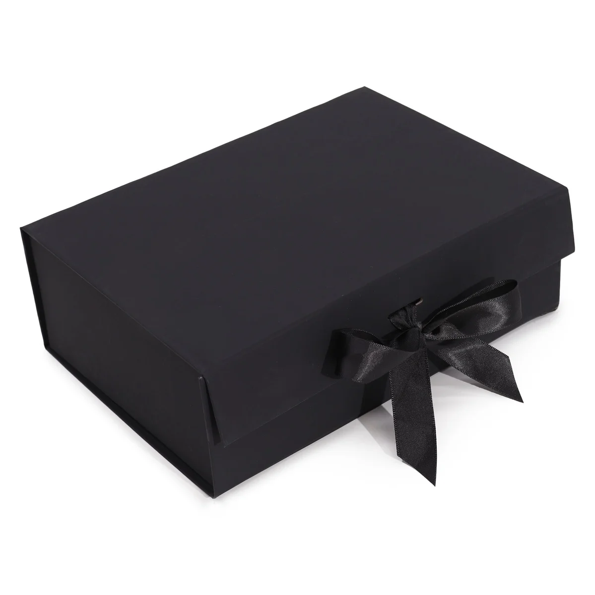 Large gift box in black, flat pack design, rectangular shape, ready for gifting