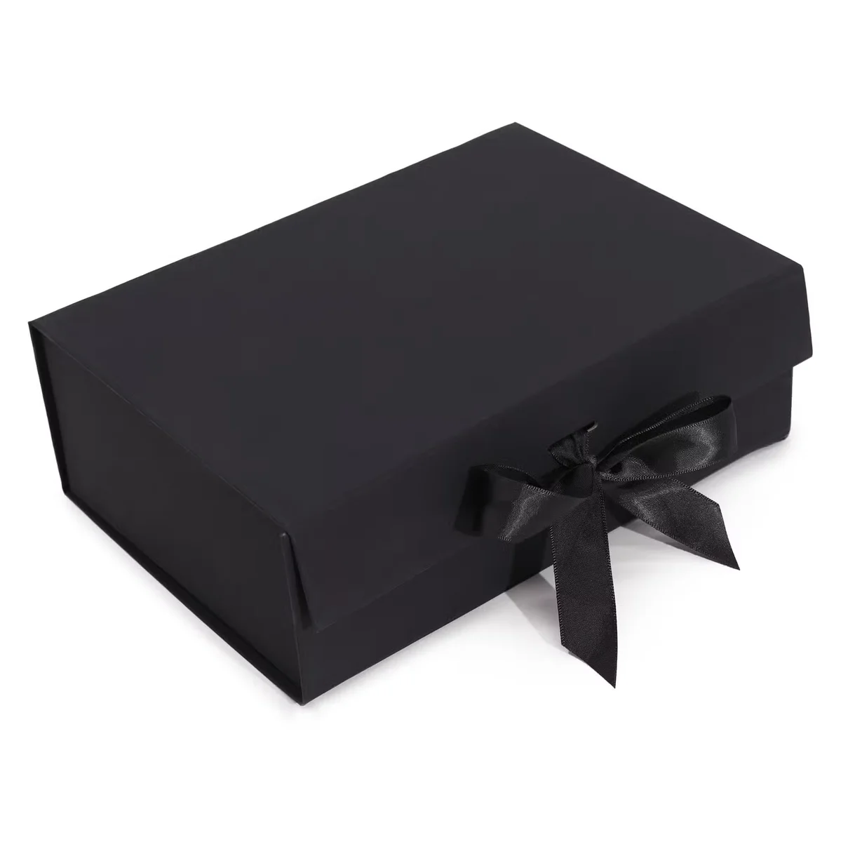 Large black flat pack gift box, square shape, ready for gift packaging