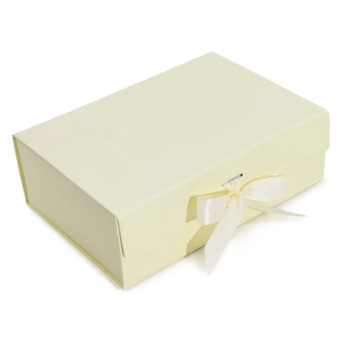 Large ivory flat pack gift box unfolded showing its size and flat design for easy storage and assembly