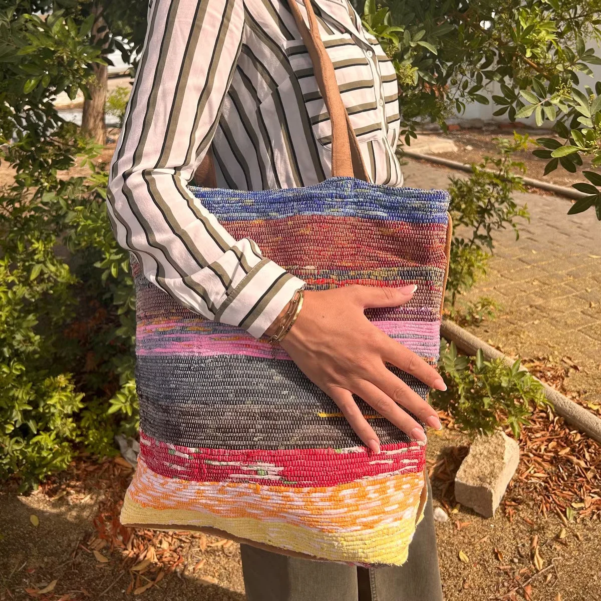 Large recycled eco friendly rug bag in shades of lavender, designed for storing and carrying rugs