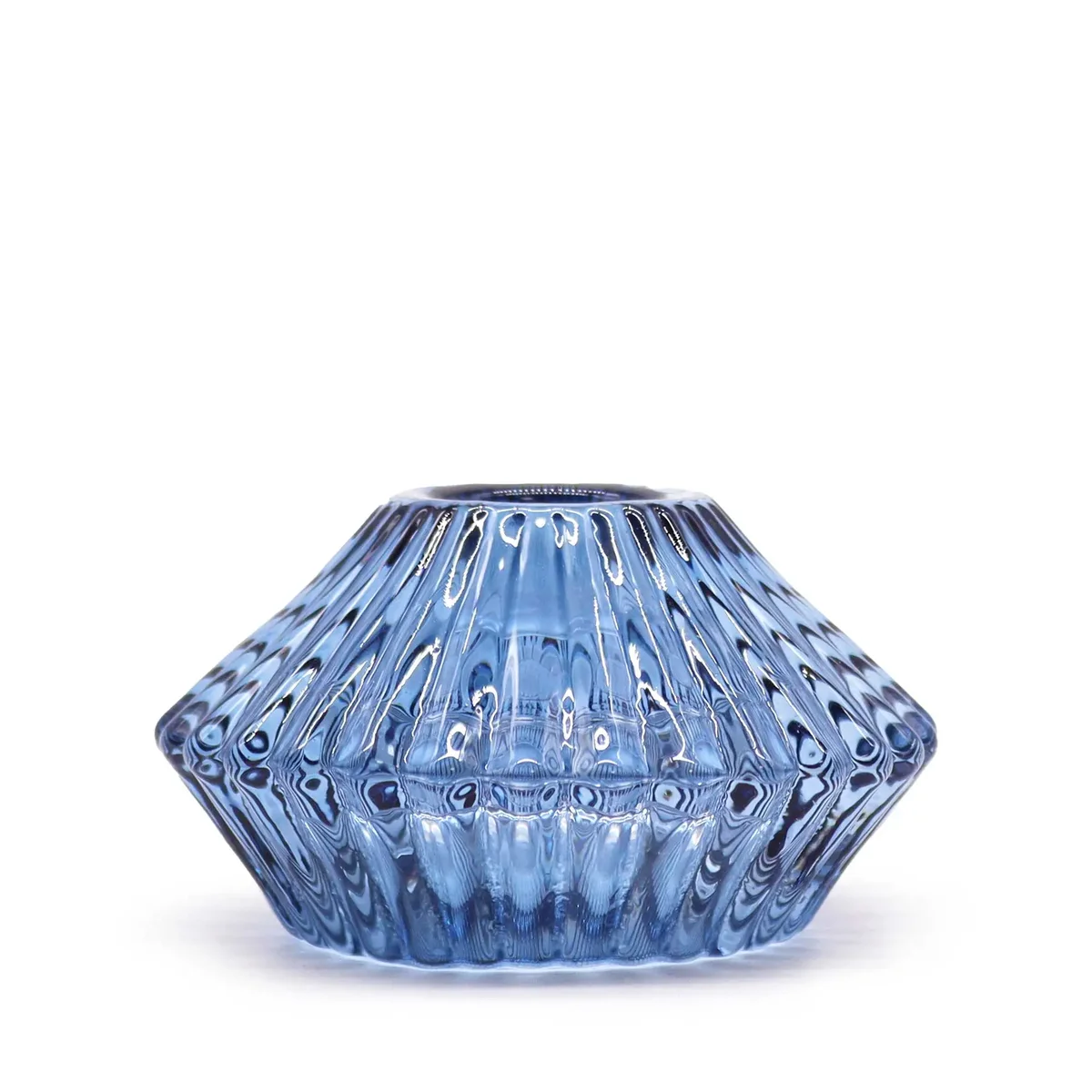 Royal blue flower tealight holder featuring a flower flip dinner candle design.