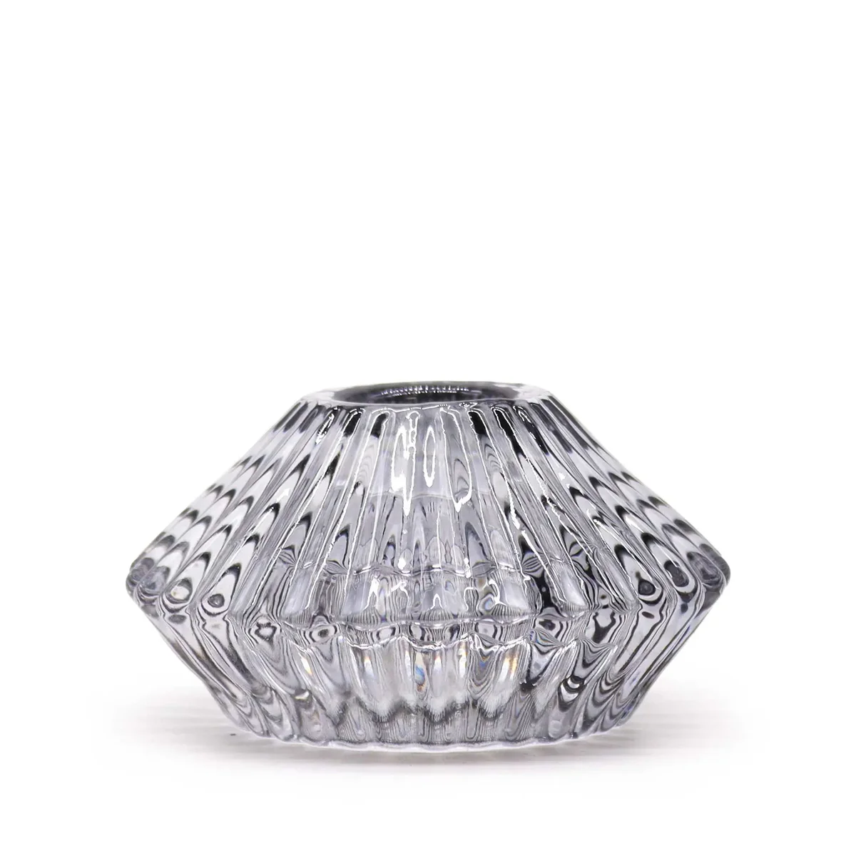 Midnight grey tealight candle holder with floral pattern design.