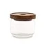 Small decorative glass jar with bamboo lid, 7cm tall, clear glass, cottage style.