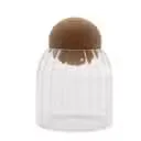 Cottage style jar with ribbed glass and cork ball cap, 10cm tall.