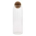 Cork-topped ribbed glass jar, 25cm tall, clear cylindrical glass bottle for decor