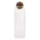 Decorative storage jar in ribbed glass, 25cm tall, cottage style with charming cork-ball lid.