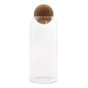 Clear glass jar with cork ball lid, 20cm tall, showcasing a smooth glass surface.