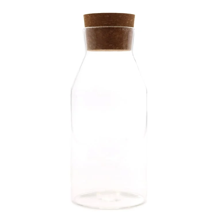 Clear 20cm cork glass jar, cottage style, displayed on neutral background.