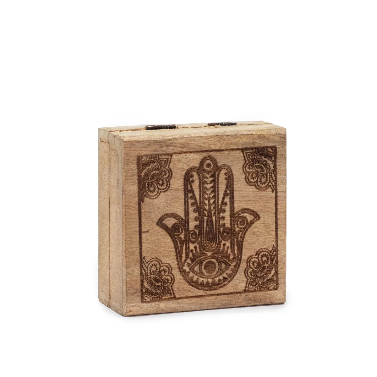 Decorative small box with black engraved hamsa, 10x10x4.2cm