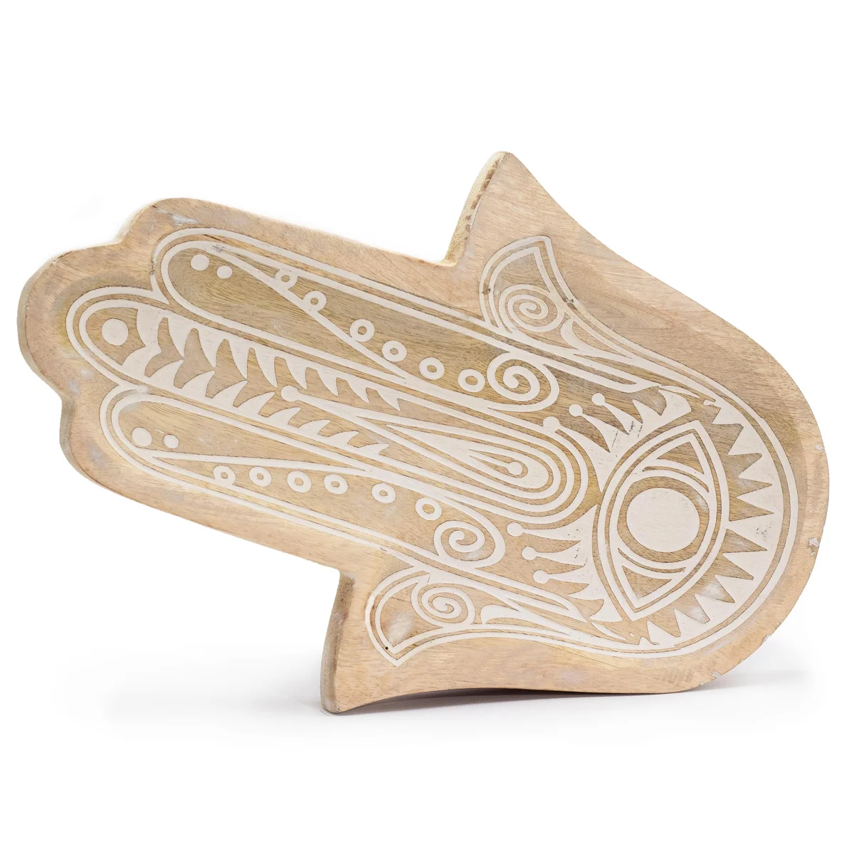 Decorative serving tray, Hamsa whitewash, 30x20.5x2.5cm long rectangle.