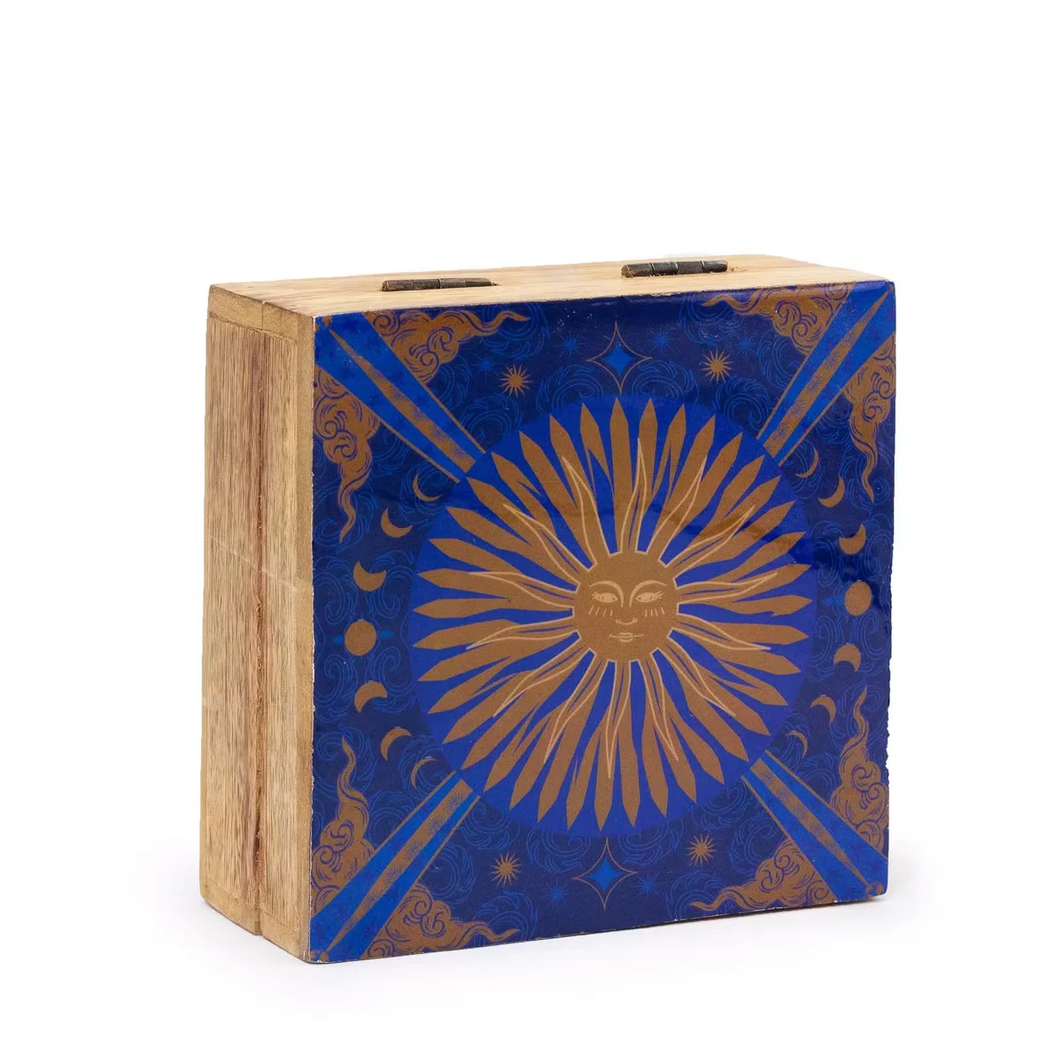 Medium enameled trinket box with Hop Hare design featuring The Sun motif, square shape and vibrant colors