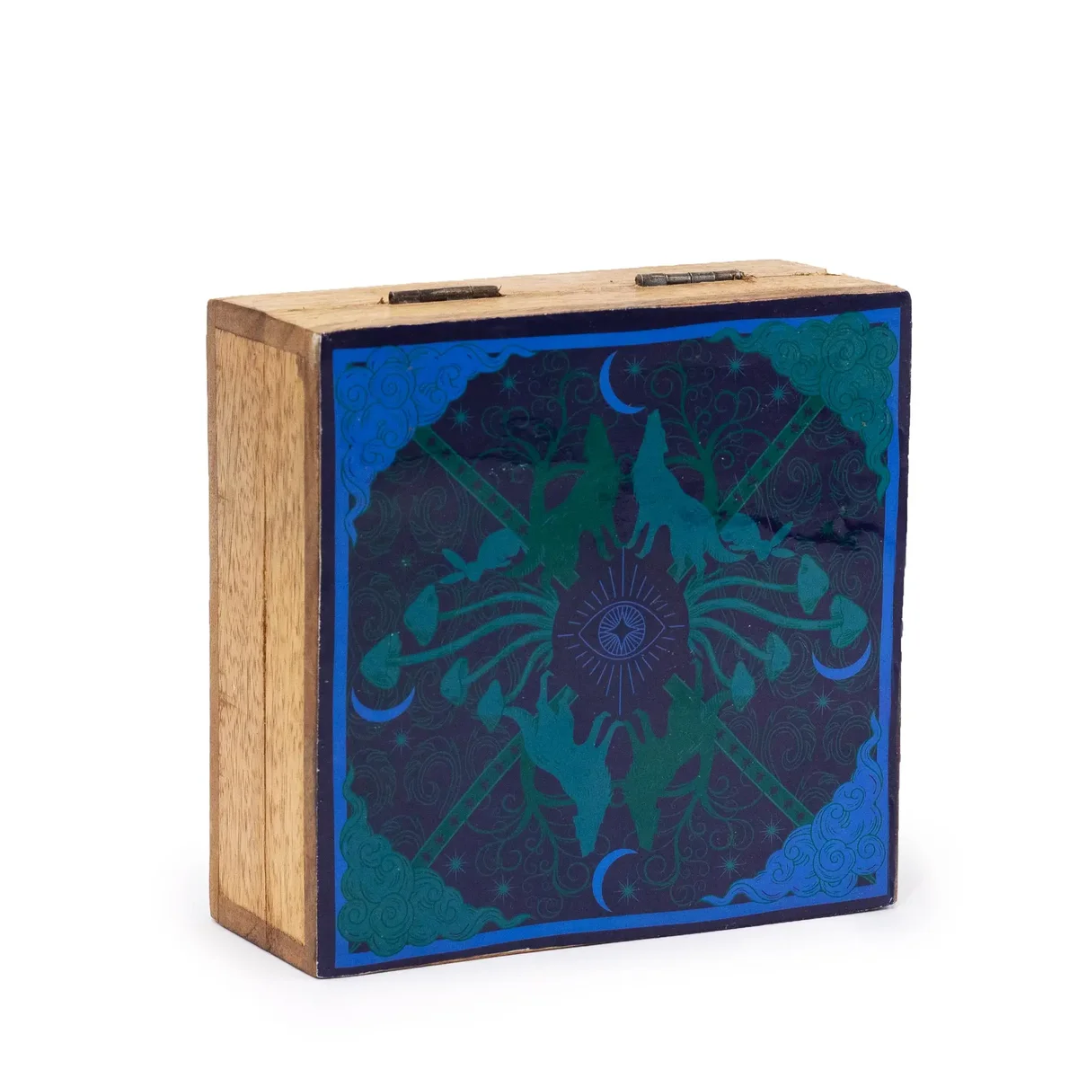 Medium enameled square box with Hop Hare design by Wolf & Moon, featuring smooth enamel finish and compact size