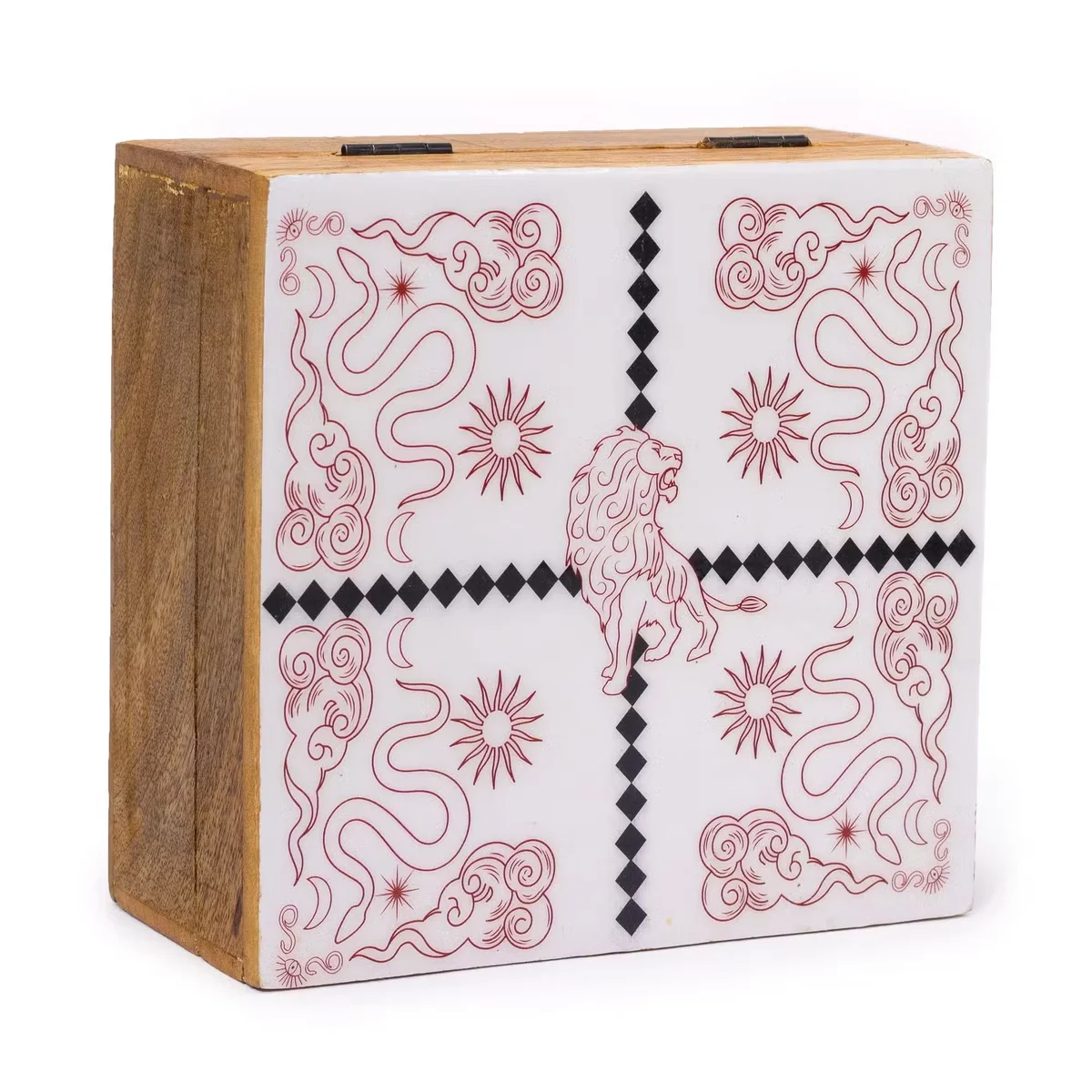 Big enameled box with square shape featuring lion and snakes design by Hop Hare, shown in image position 3