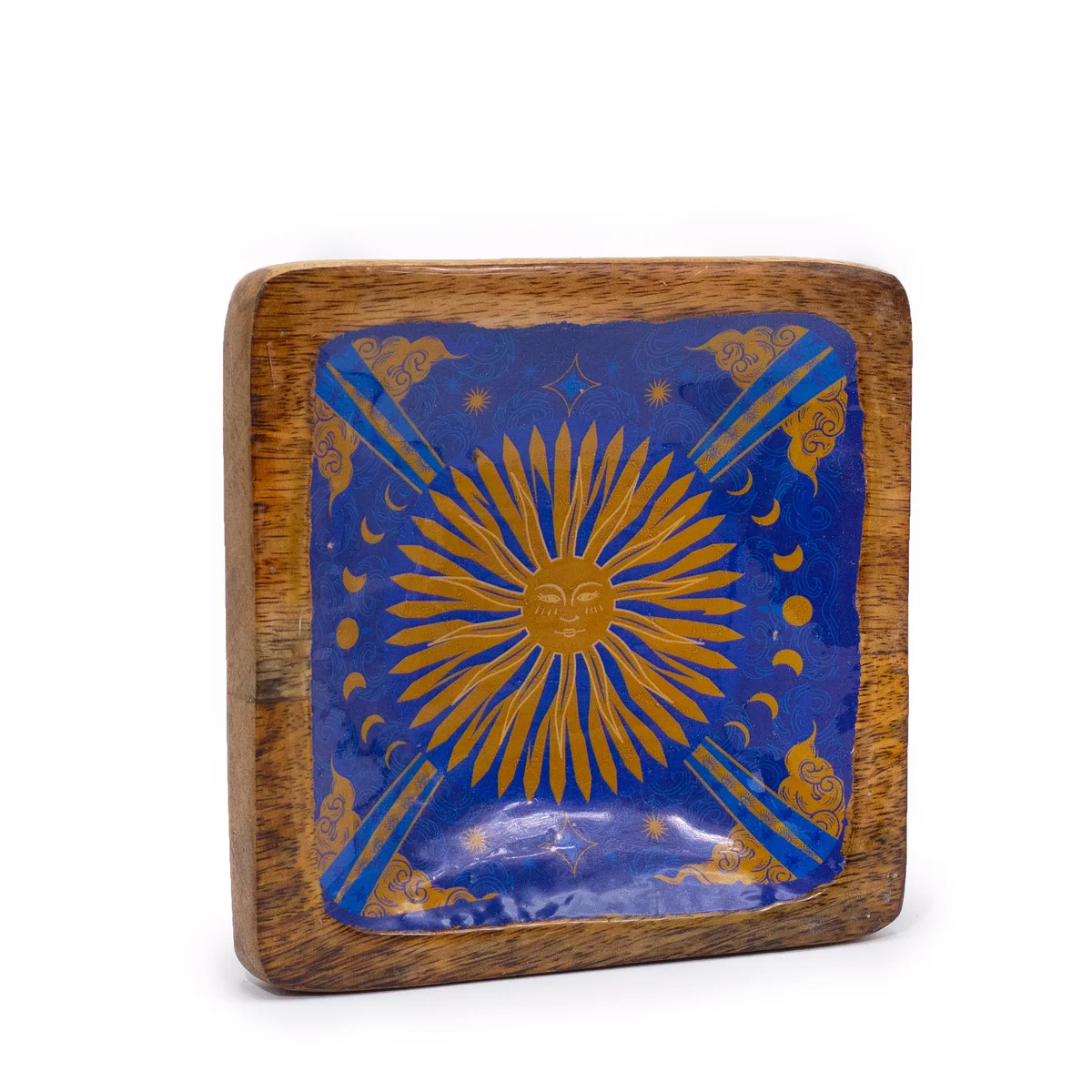 Big enameled square trinket tray featuring a sun design from Hop Hare, ideal for storing small items