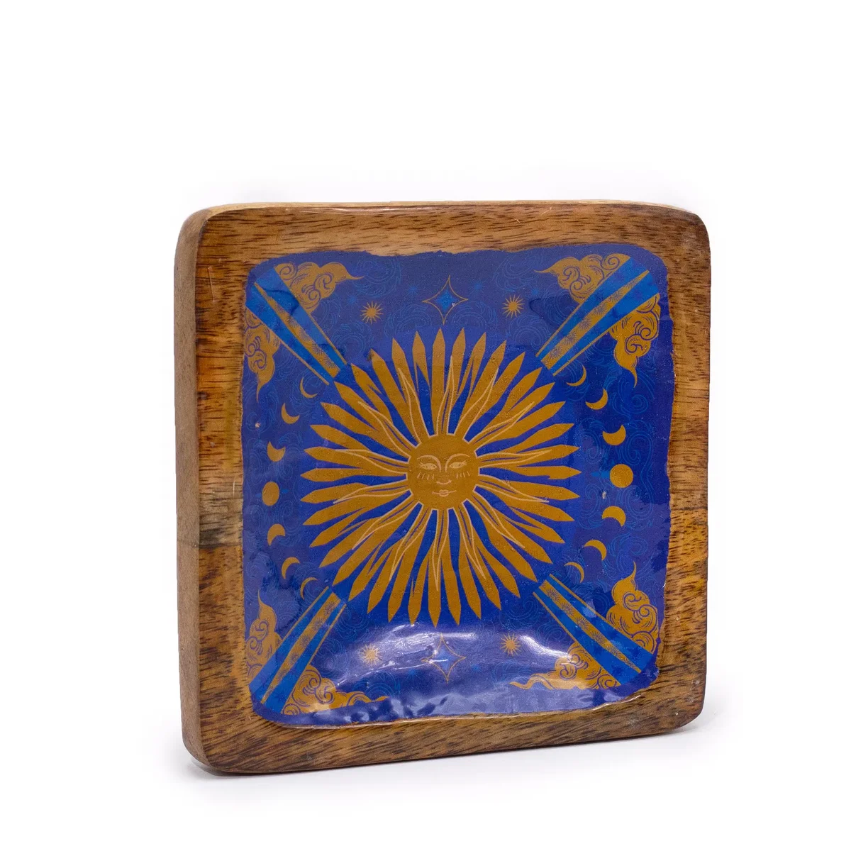 Hop Hare Big enameled jewellery tray in square shape featuring a sun design with vibrant colors and glossy finish