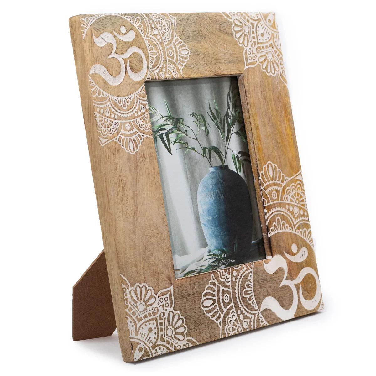 Large mango wood picture frame with mandala design, white finish.