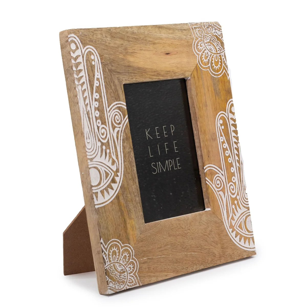 White mango wood picture frame, 26x20x2cm, fits 10x15cm photos.