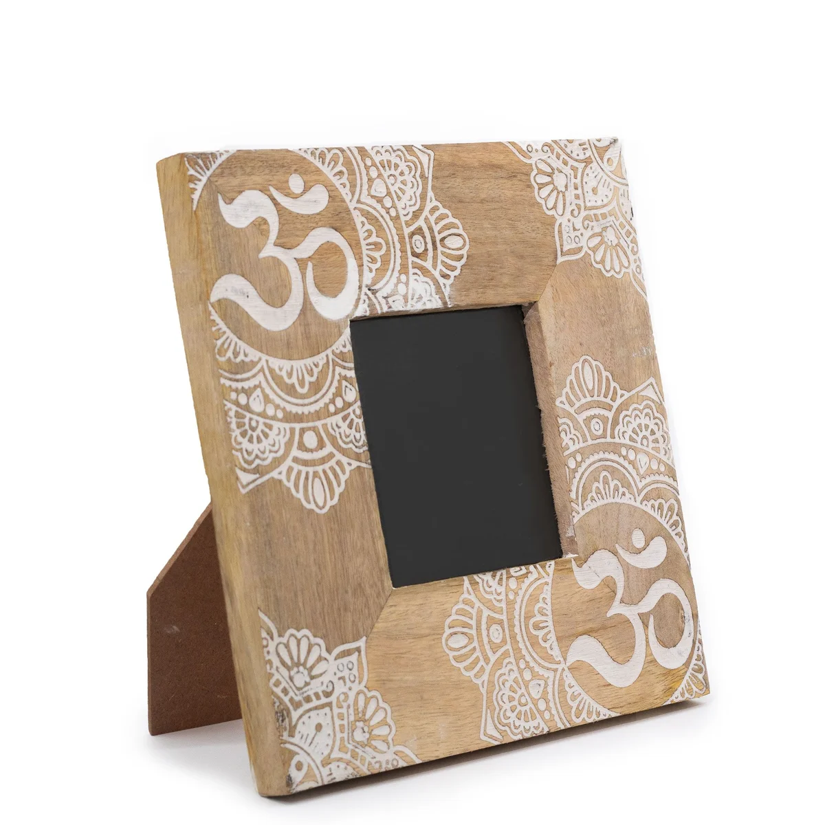 Small mango wood picture frame in white with mandala edge, dimensions 20x20x2cm, suitable for 10x10cm photos
