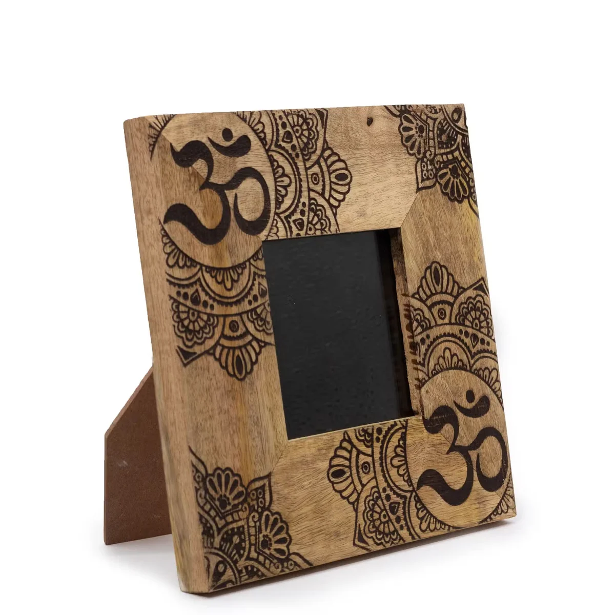 Small black mango wood frame with mandala pattern, 20x20x2cm, ideal 10x10cm photo frame.