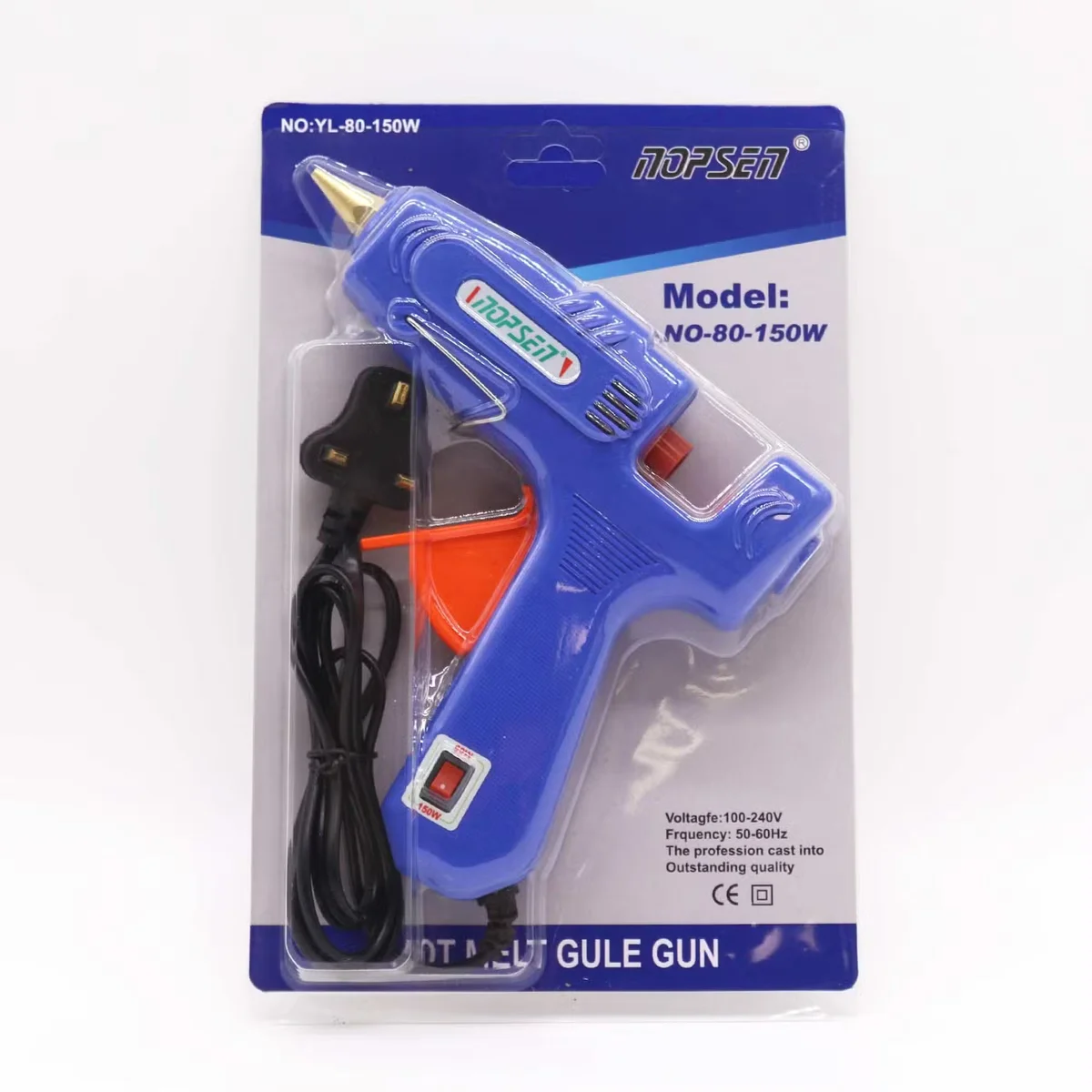 Nopsen professional glue gun, 80-150W, UK plug, 11mm stick holder, sleek black design.