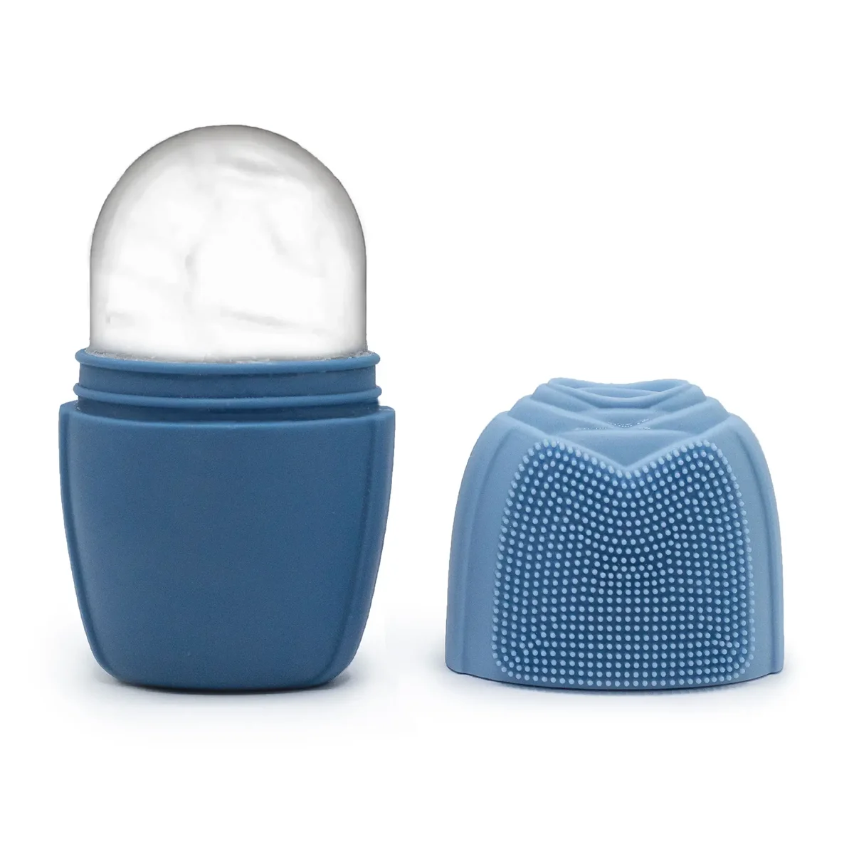 Blue silicone ice face roller with ergonomic handle for facial massage and cooling therapy