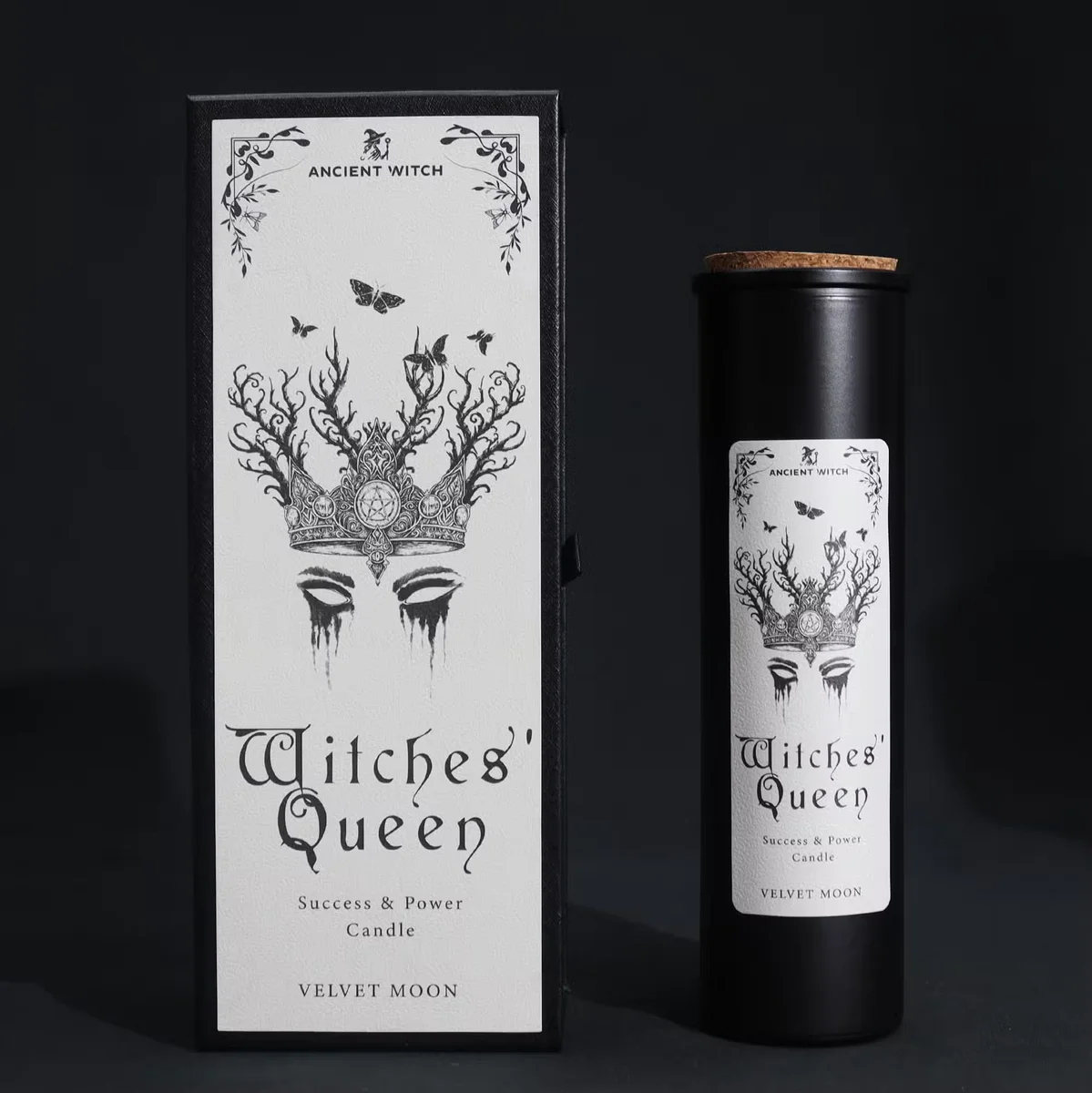 Set of Ancient Witch Ritual Candles Witches' Queen edition, designed for ritual candles UK use on a dark background