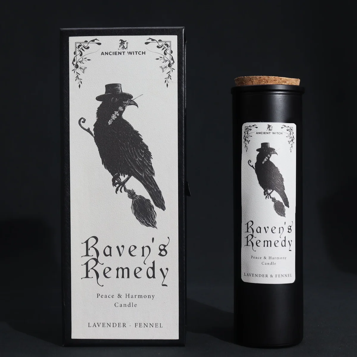 Set of Ancient Witch Ritual Candles named Ravens' Remedy, designed for spiritual and ritual use
