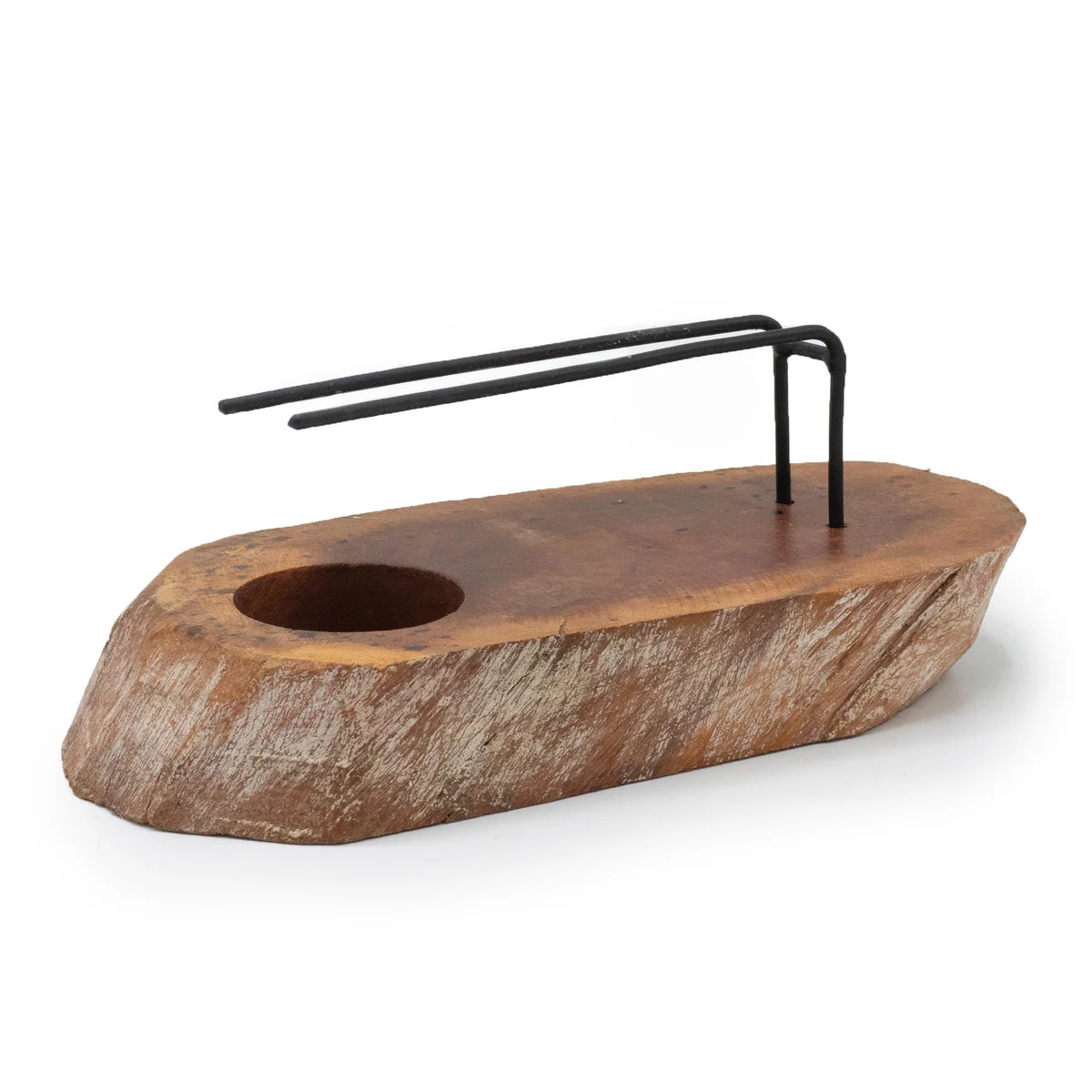 Wooden incense burner styled as a Palo Santo heater, finished in whitewash gamel wood.