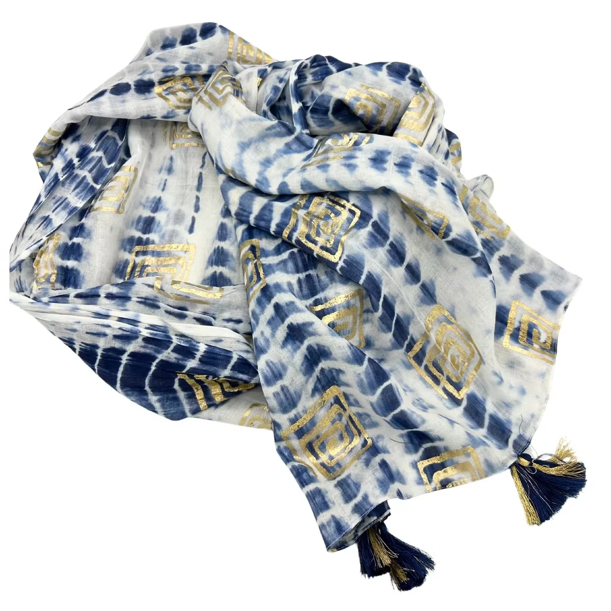 Blue sari wrap with tie dye and block print pattern