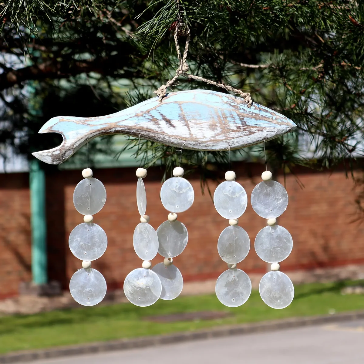 Bluewashed fish carving paired with natural copis drop, a decorative piece.