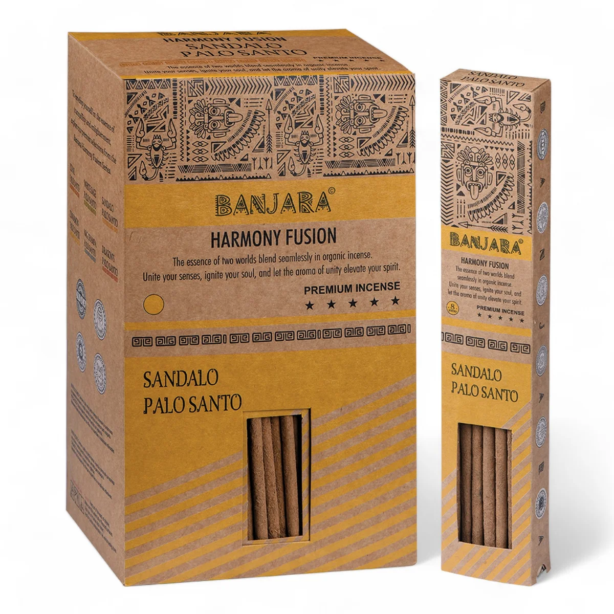 Banjara Palo Santo smudge sticks made from sandalwood, bundled and tied with natural twine on a white background