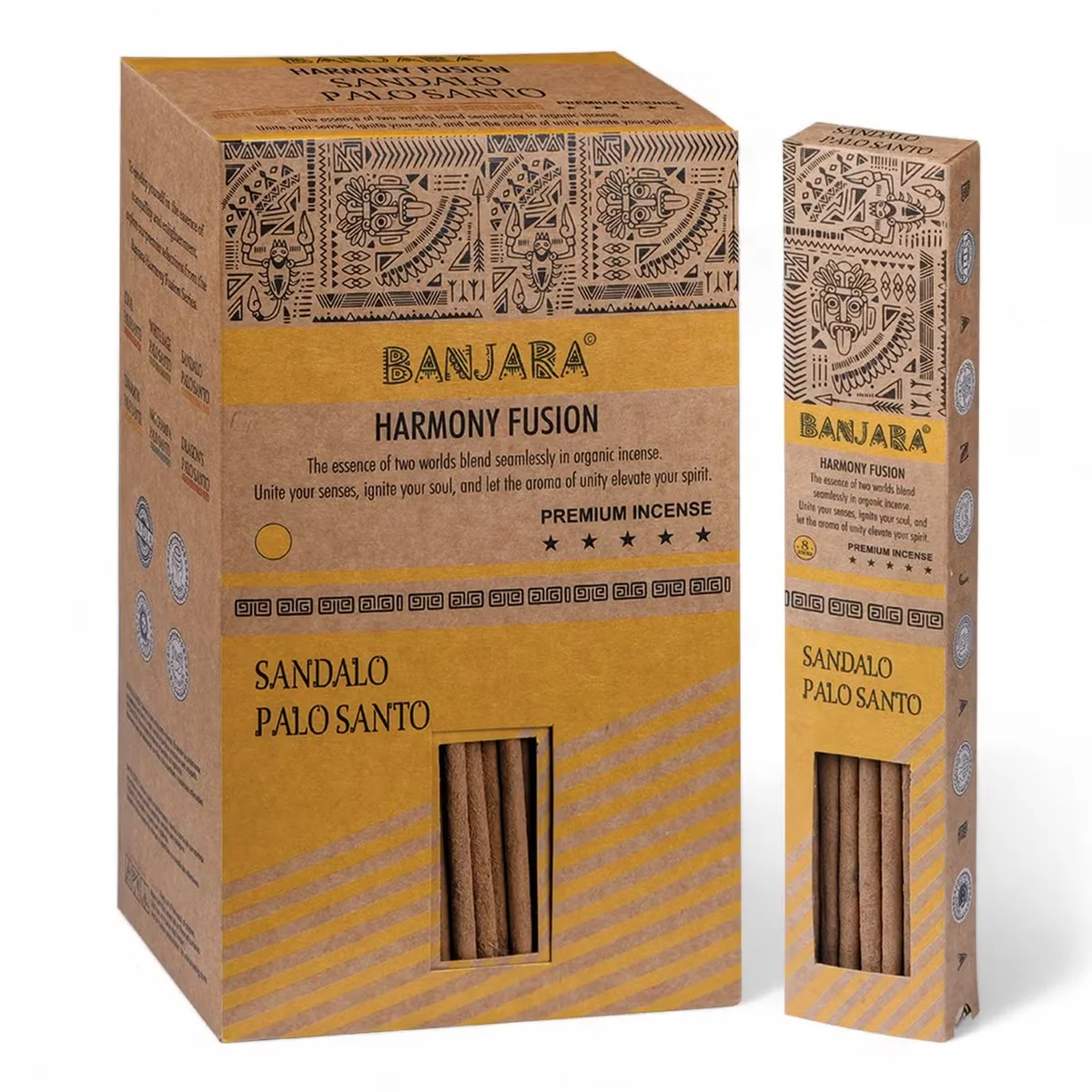Three Banjara Palo Santo sandalwood smudge sticks arranged on a white surface, smudge sticks UK product display