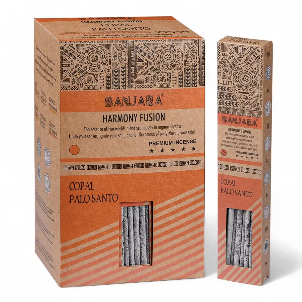 Banjara Palo Santo and Copal spiritual smudge sticks bundled together on a white background for cleansing rituals