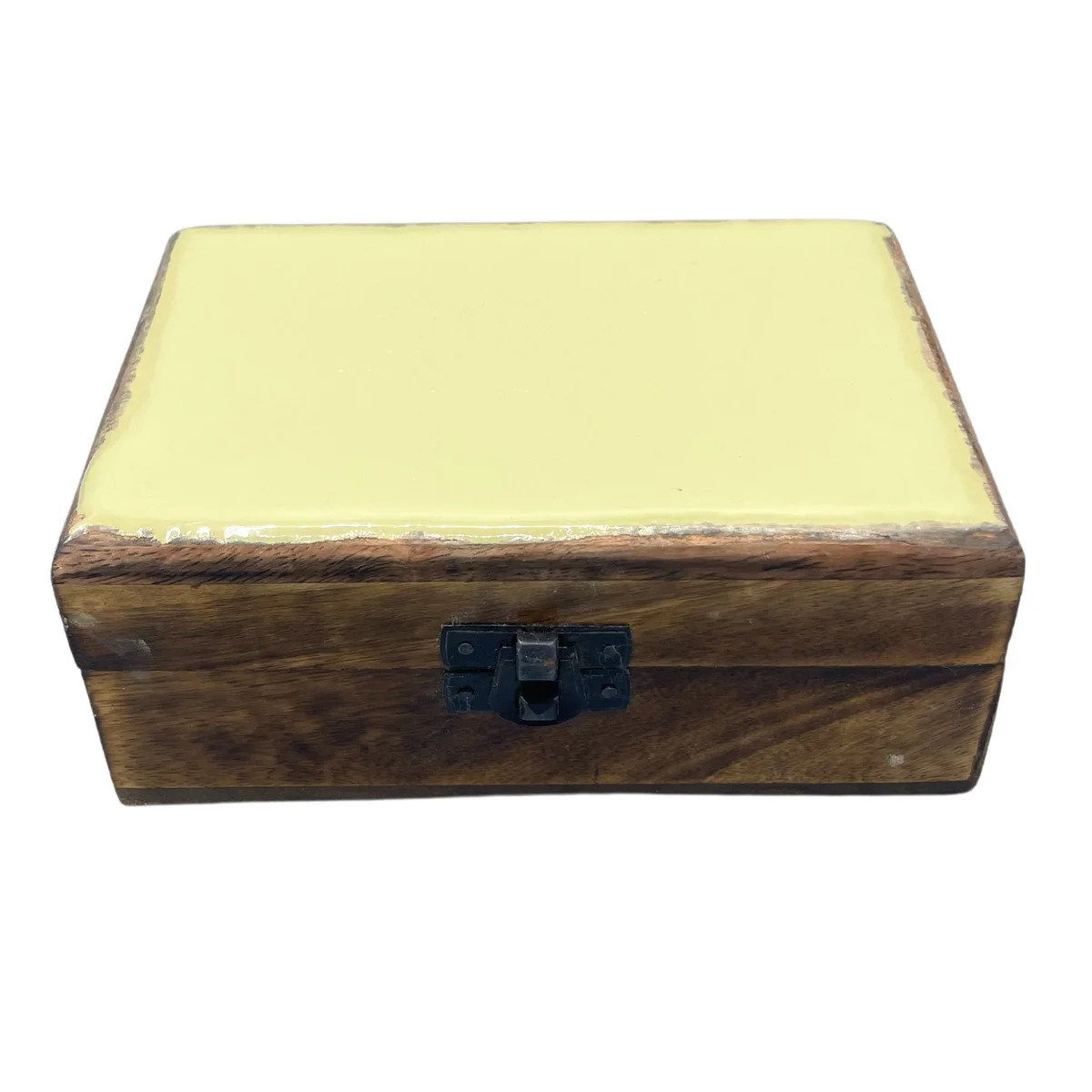 Wood storage box made of glazed concrete ceramic, medium size 15x10x6 cm.