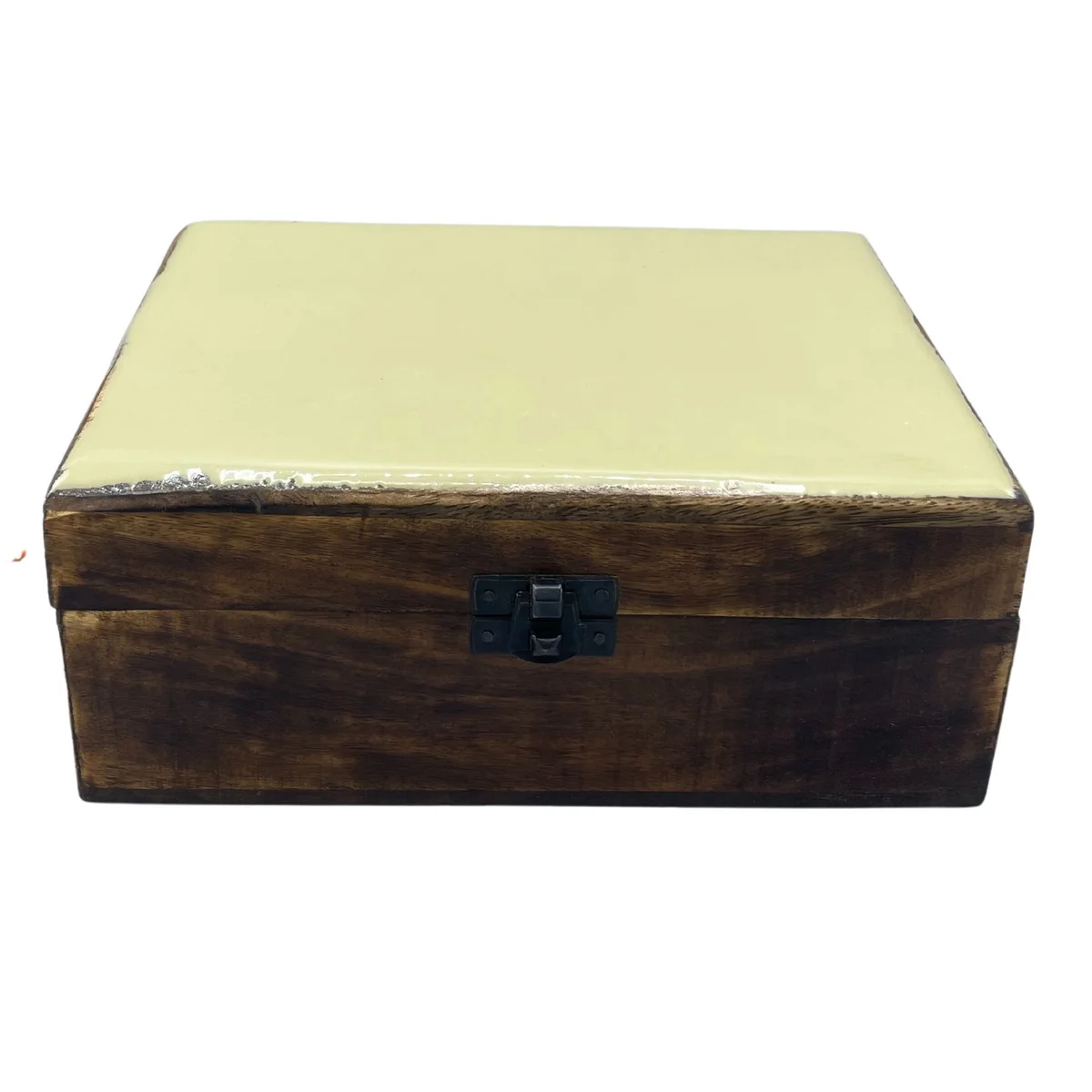 Large ceramic box with glazed finish, dimensions 20x15x7.5cm, stone‑colored concrete.