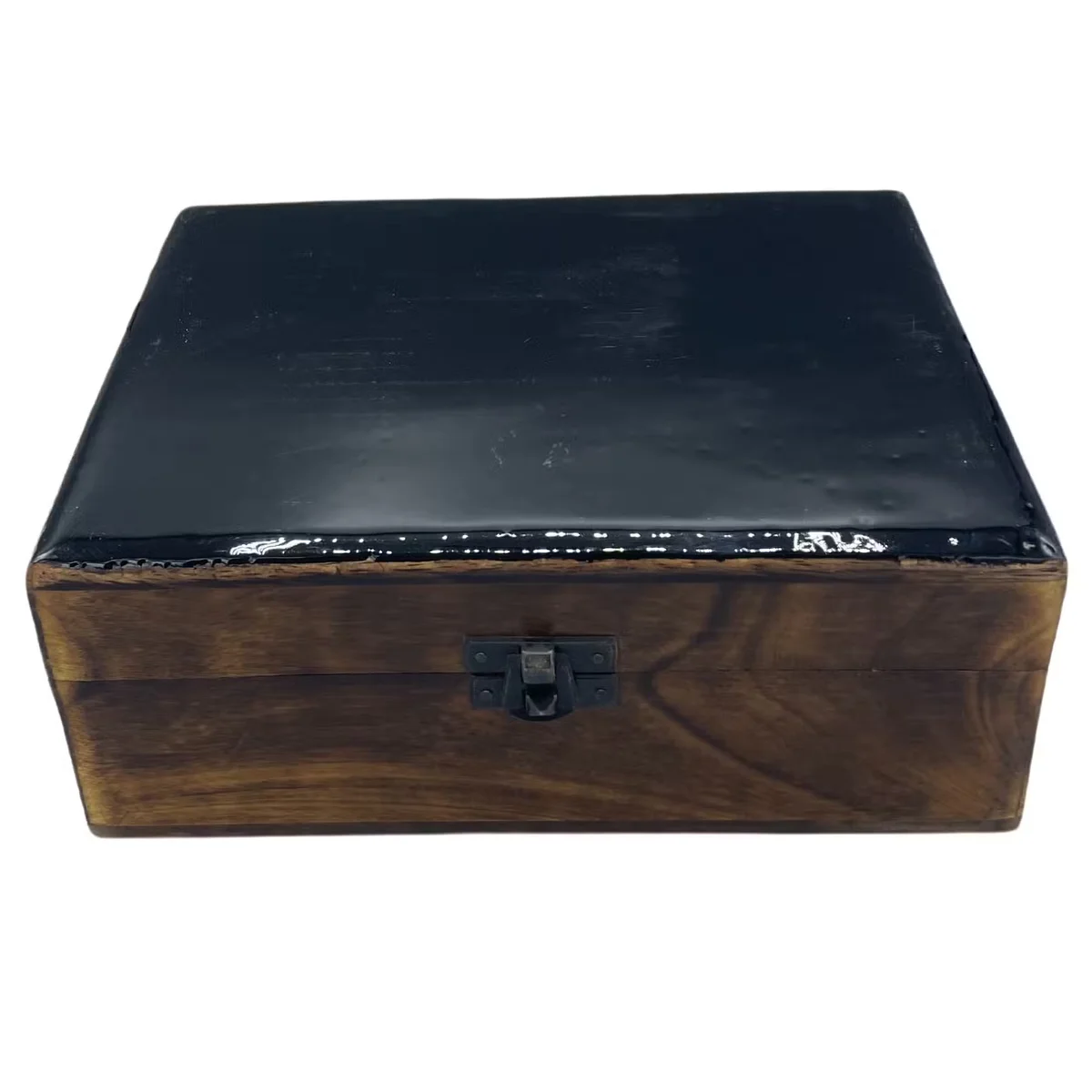 Large black glazed ceramic decorative wood box