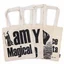 Assorted carton of 10 natural 4oz basic tote bags with various design patterns