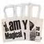 Mix of 10 natural 4oz basic tote bags displayed together in a carton