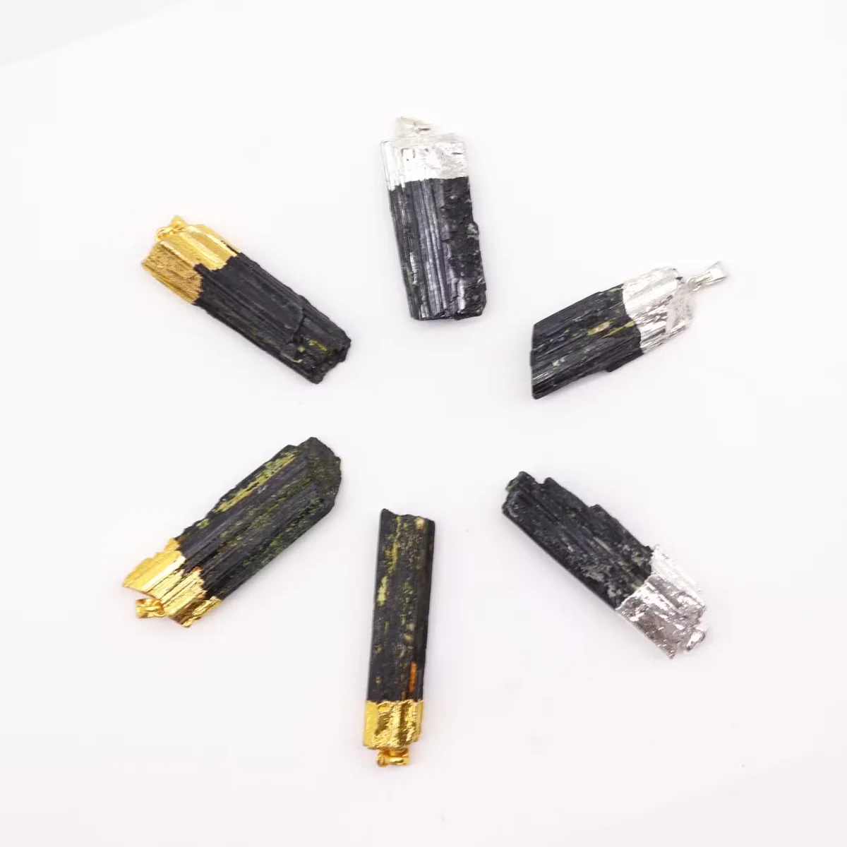 Assorted pendants set of 6 featuring silver plated Indian tourmaline gemstones.