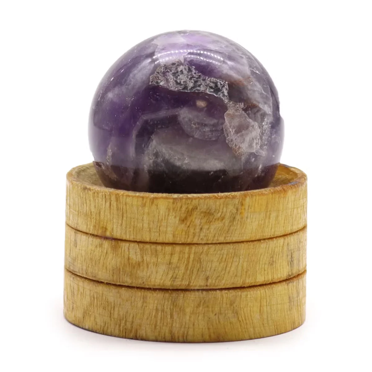 40mm African Amethyst decorative amethyst orb on a stand showing purple crystal sphere details