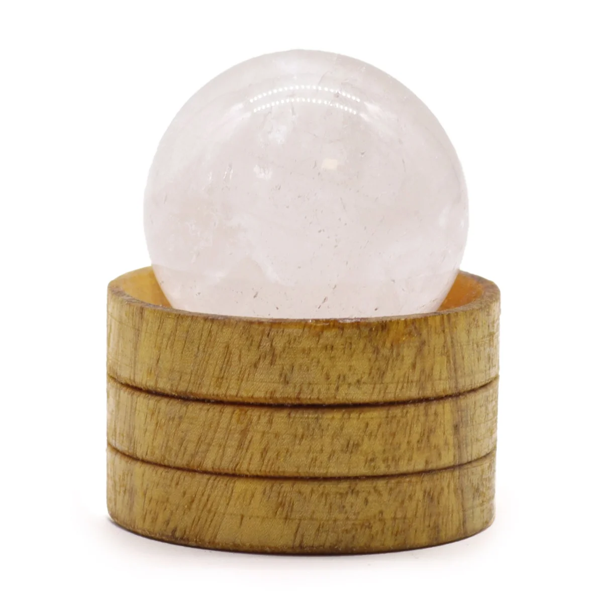 Clear quartz sphere 40mm resting on a plain stand, showcasing its crystalline clarity.