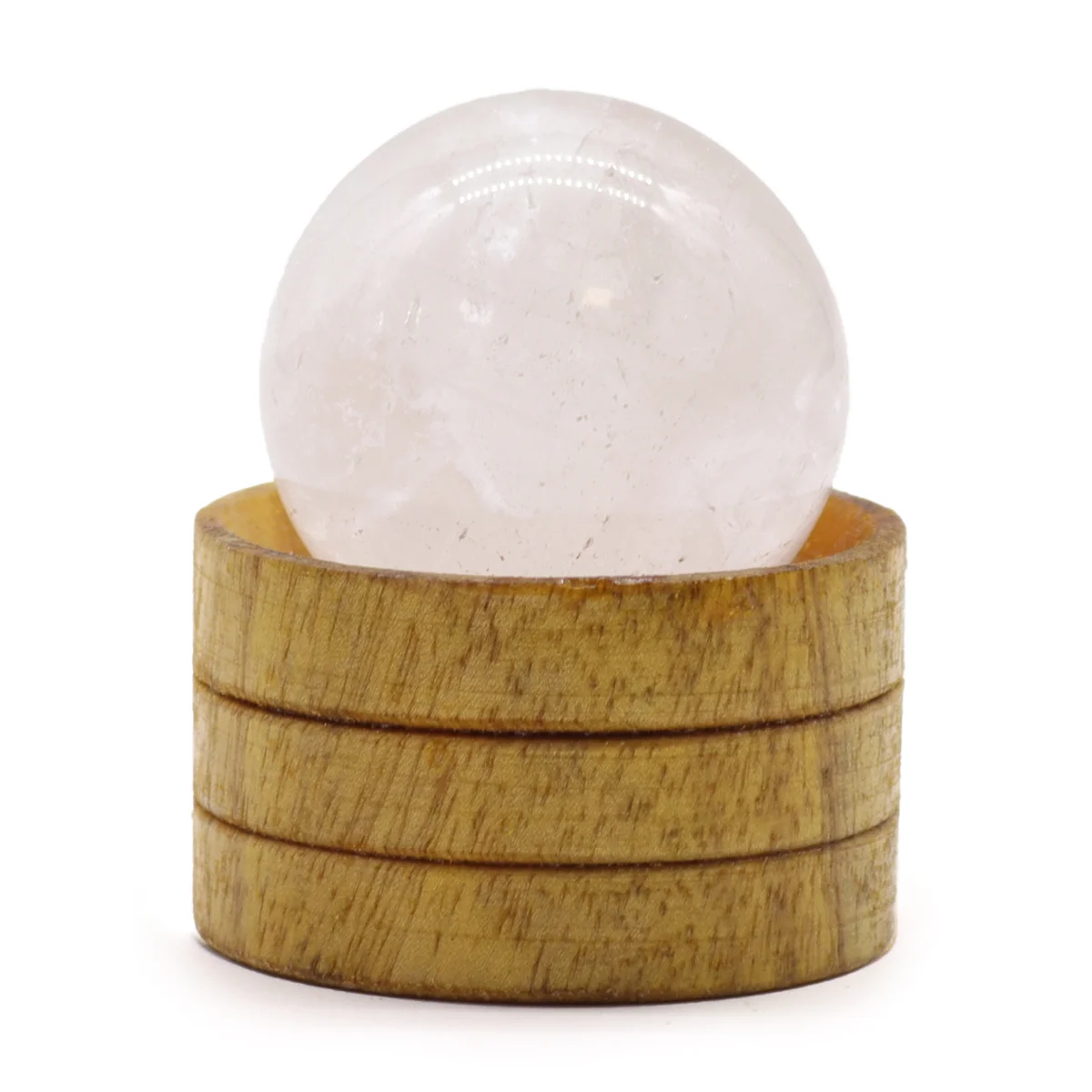Clear quartz 40mm crystal sphere perched on a minimalist stand