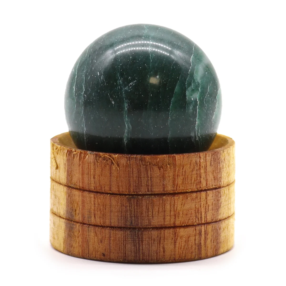 Indian Jade gemstone sphere 40mm, a jade sphere with stand, showing its polished green surface
