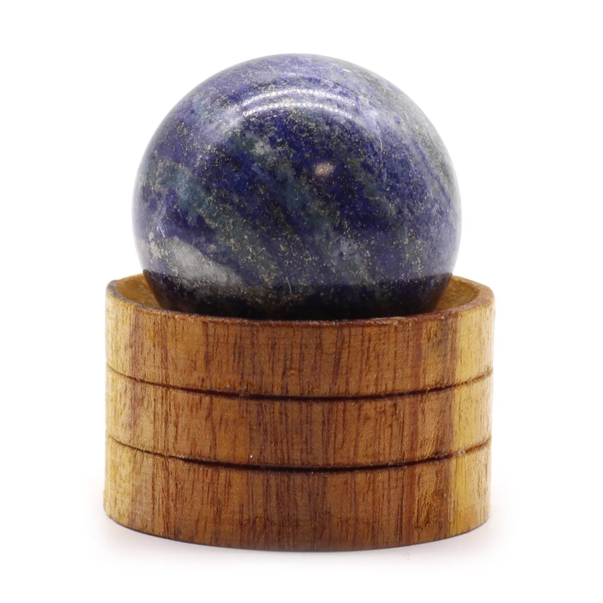 40mm Afghan lapis lazuli ornament sphere on a small stand showing deep blue and gold flecks