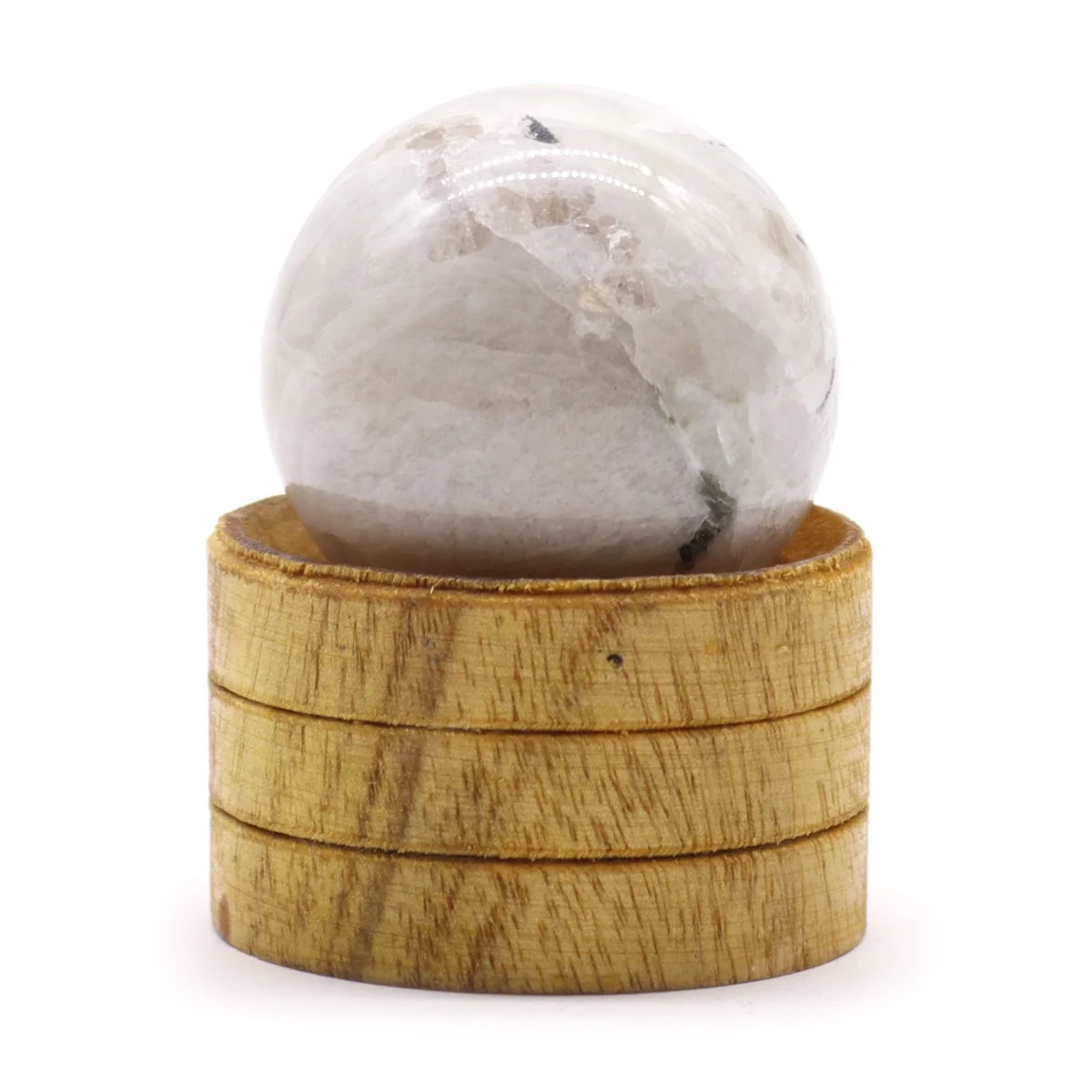 40mm Indian moonstone sphere resting on a stand.