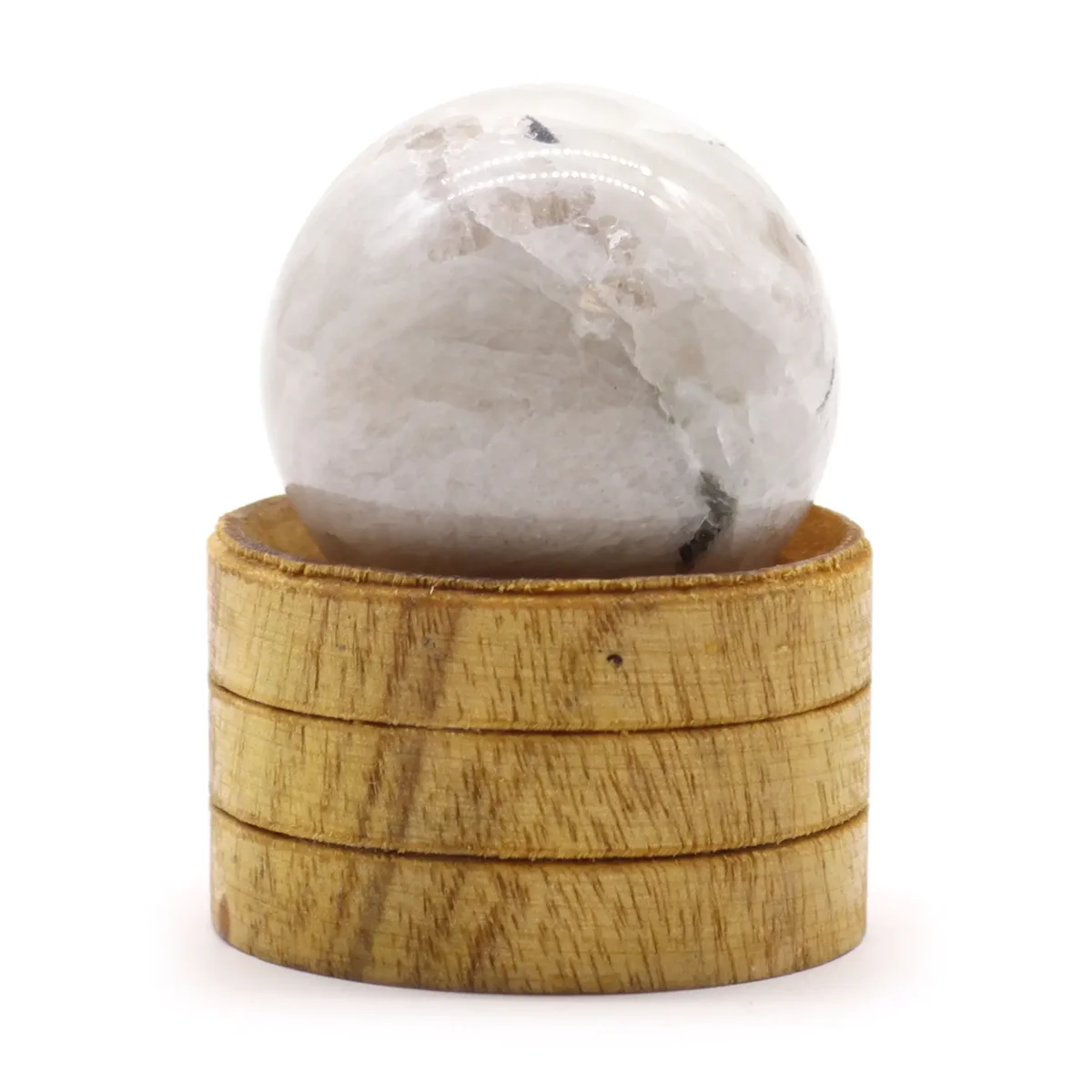 Gemstone sphere with stand displaying a 40mm Indian moonstone crystal