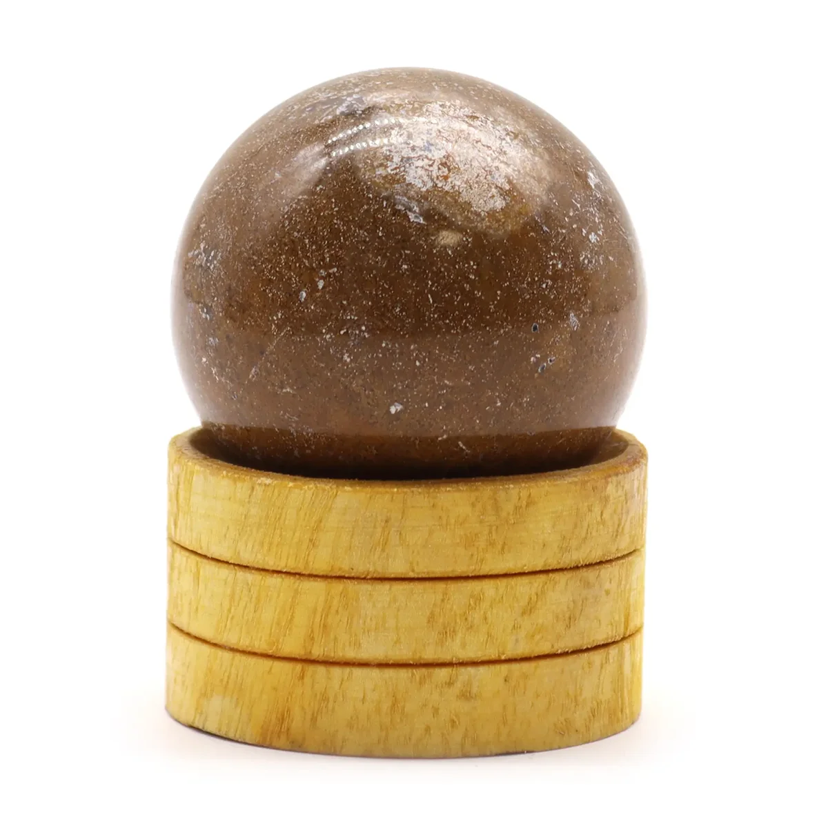 Gemstone sphere with stand showing a 40mm ocean agate sphere on a base.