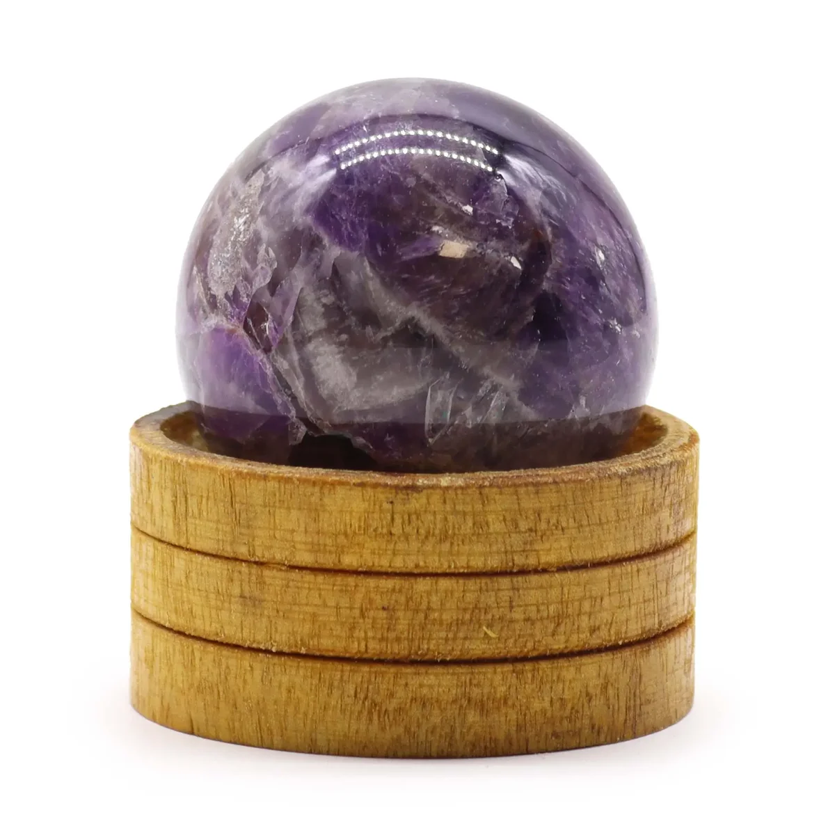 Gemstone sphere 50mm: purple African amethyst on a stand.
